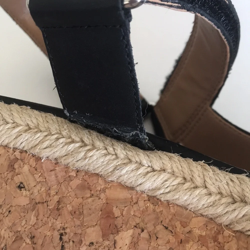 Marc Fisher Espadrille 3.5 platform wedge strap leather sandals black size 10M